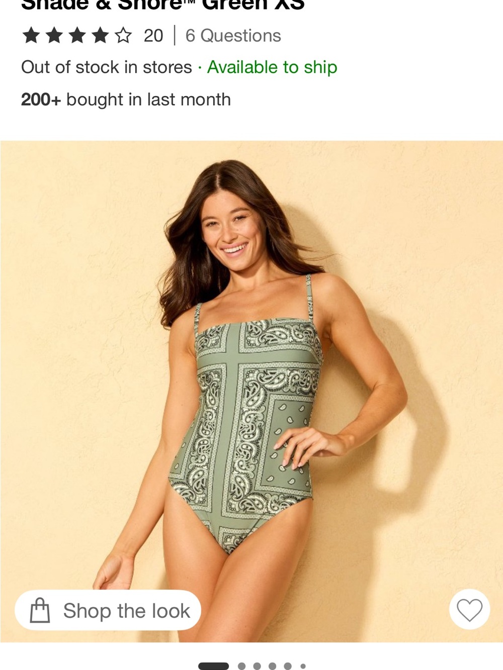 NWT Shade & Shore Sage Green Bandana-Print Square-Neck One-Piece Swimsuit
